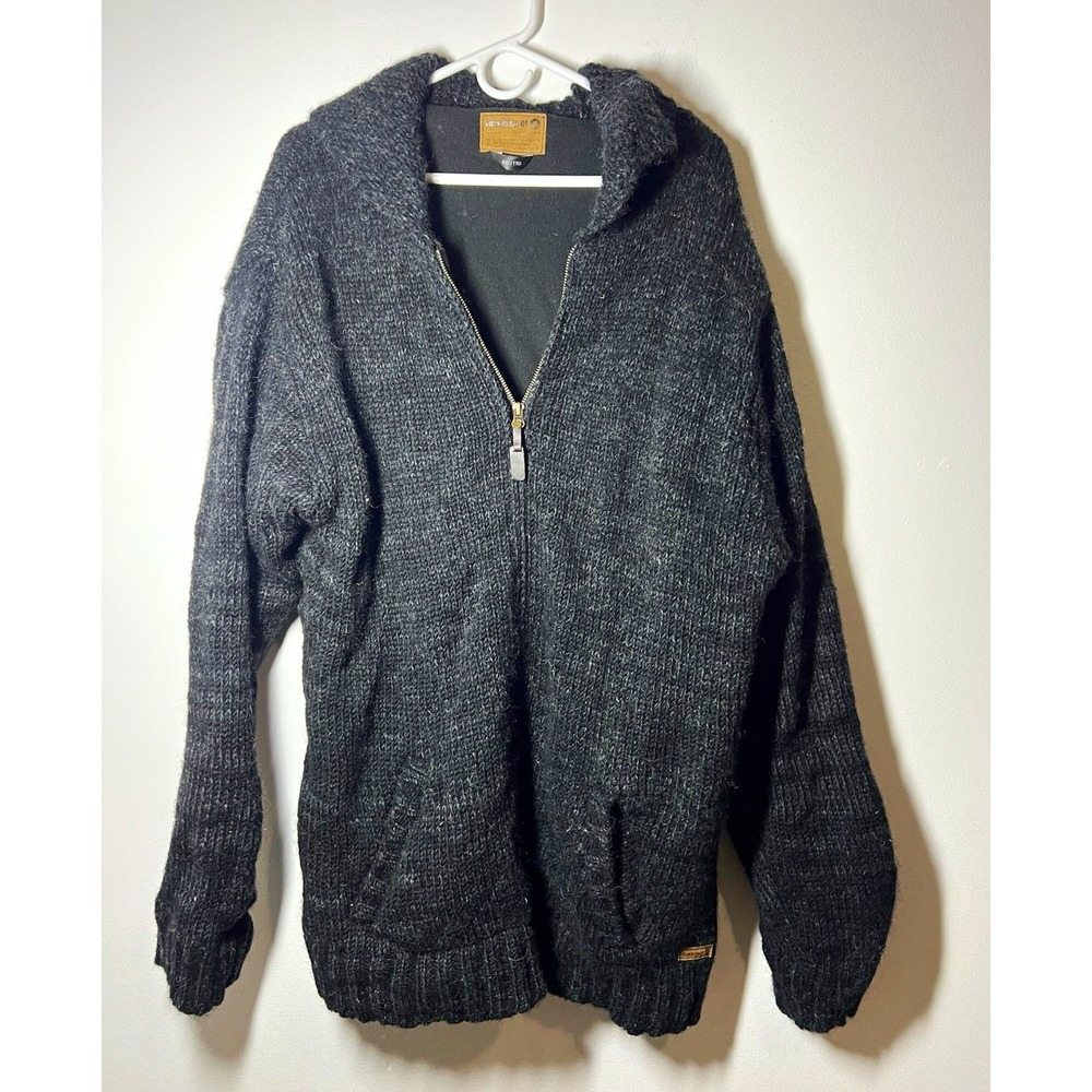 Laundromat Men's Gray 100% Wool Knit Full Zip Lined Sweater w/Pockets Sz XXL